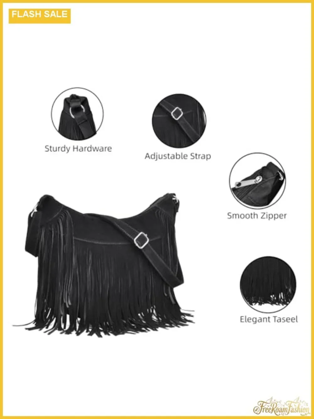 Fringe Hobo Bag Vintage Vegan Suede Western Crossbody Shoulder Purse